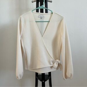 Madewell Cream Wrap Blouse with Tie Detail